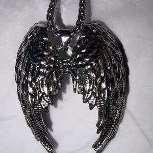 Silver Angel Wing Pendant Necklace  Large 22 1/2 inch chain new